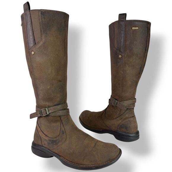 Merrell Captiva Riding Boots Waterproof Brown Leather Tall Side Zip Womens 8.5 - Picture 1 of 12